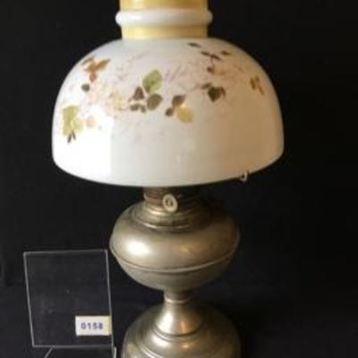 Antique Oil Lamp Painted Glass Shade