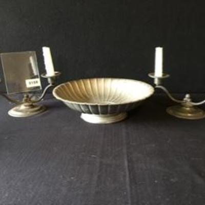 Antique Vintage Pewter Candlesticks & Compote 
