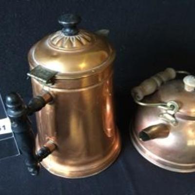 Two-Piece Lot of Copper Coffee Pot + English Tea Kettle