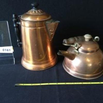 Two-Piece Lot of Copper Coffee Pot + English Tea Kettle