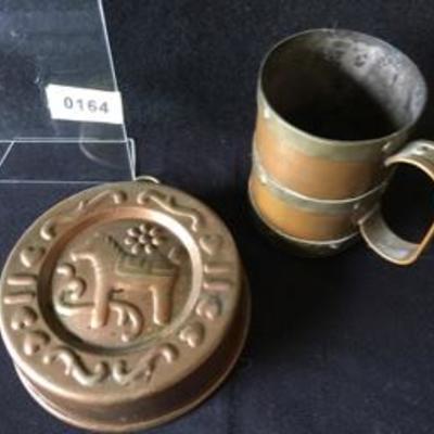 Antique Vintage Swedish Copper Mold & Copper Brass Mug