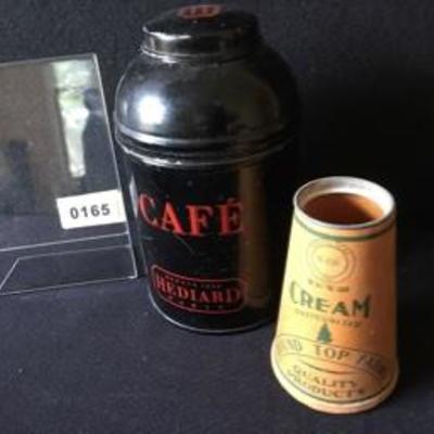 Two-Piece Lot Antique Coffee Tin & Creamer Container