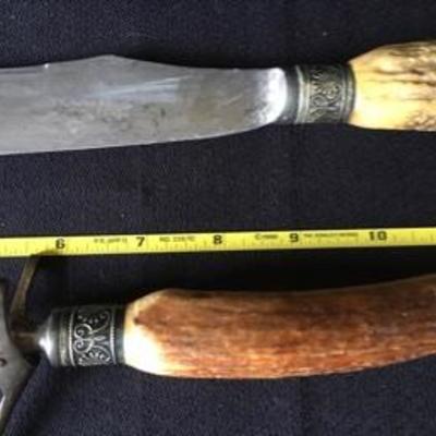 Antique Vintage Horn-Handle Two-Piece Carving Set