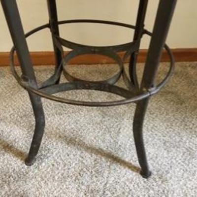 Single Antique Oak Steel Ice Cream Parlor Bar-Height Stool