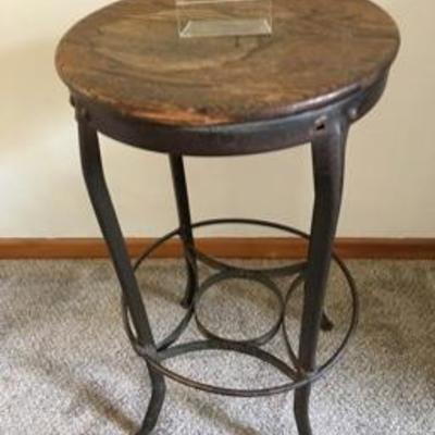 Single Antique Oak Steel Ice Cream Parlor Bar-Height Stool