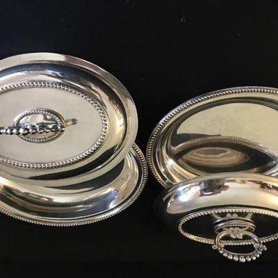 Heavy Impressive lidded Silverplate Covered dishes
