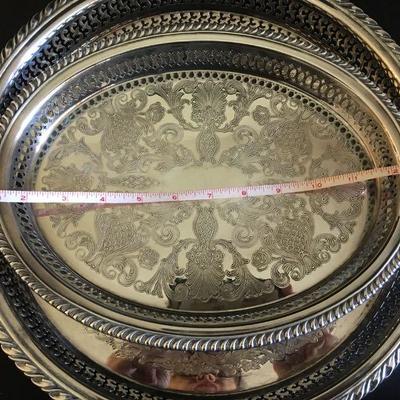 2 Vintage Silverplate trays - 1 round, 1 oval and a Casserole dish with glass insert