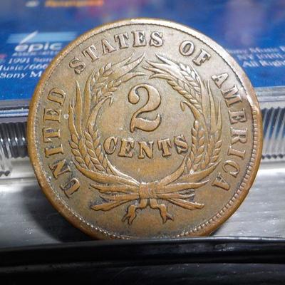 1864 Braided Liberty / 2 cent coin.