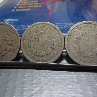 1912, 1910, 1906 V- Braided 5 cent coins.