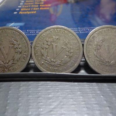1912, 1910, 1906 V- Braided 5 cent coins.