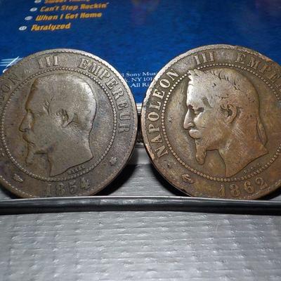 1854 and a 1862 Napoleon 111 coins