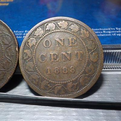 2- Canadian one cents/ 1888 and 1906 coins.