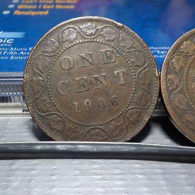 2- Canadian one cents/ 1888 and 1906 coins.