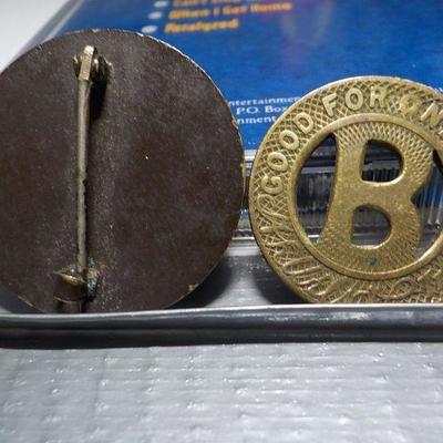 Boy Scouts of America "Boston 1st. Troop 3 pin, and 1950's Boston Elevated Trolly coin.