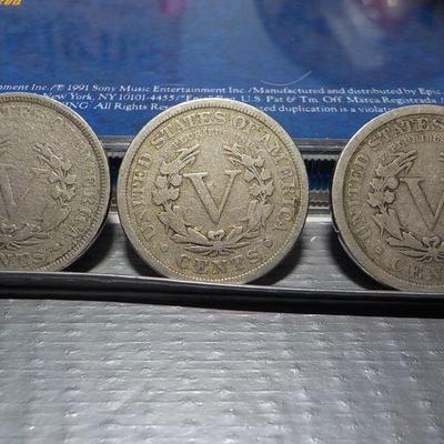 1905, 1905 and 1892 , V. Braided 5 cent coins.