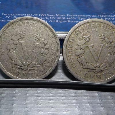 1905, 1905 and 1892 , V. Braided 5 cent coins.