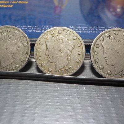 1905, 1905 and 1892 , V. Braided 5 cent coins.