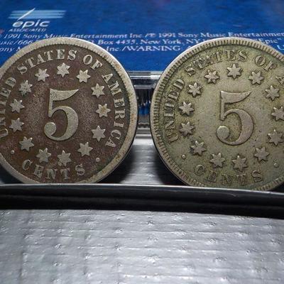 1868 and 1869 Lg motto , 5 cents coins.