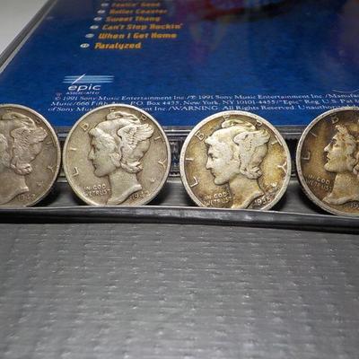 4- Mercury dimes 1942, 1942, 1935, 1937. 
