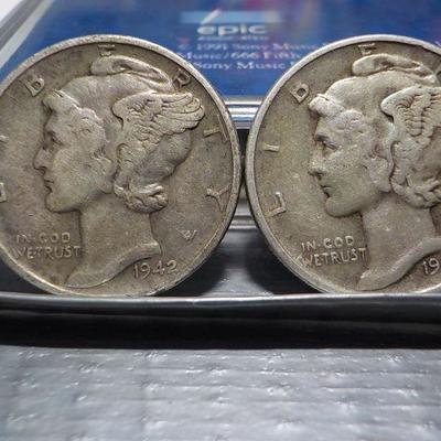 4- Mercury dimes 1942, 1942, 1935, 1937. 