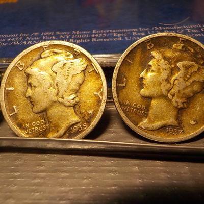 4- Mercury dimes 1942, 1942, 1935, 1937. 
