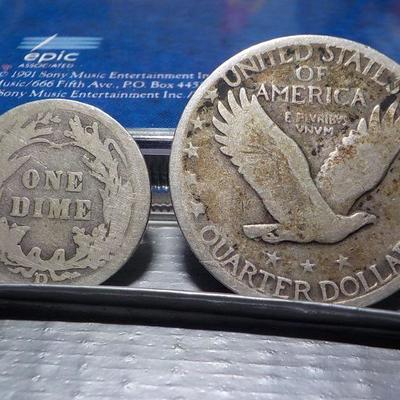1908, 1929 Quarter and Barber dime.