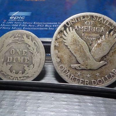 1908, 1929 Quarter and Barber dime.