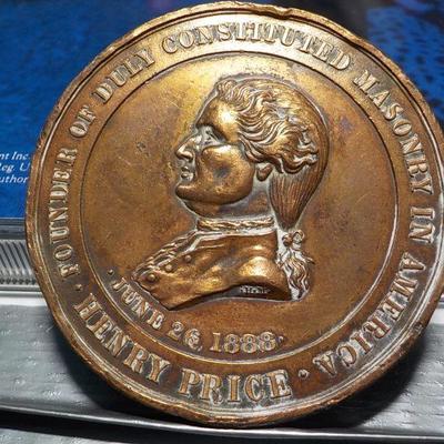 Founder Medallion Of " 1888 Henry Price Masonic Lodge Medallion". Boston.