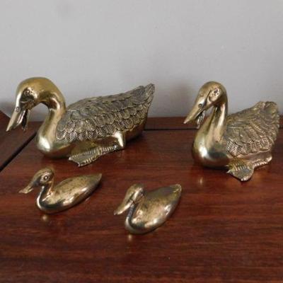 Set of Four Solid Brass Ducks and Ducklings