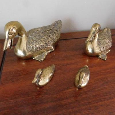 Set of Four Solid Brass Ducks and Ducklings