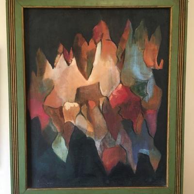 Vintage Abstract Art Painting on canvas - with vintage frame. Unsigned