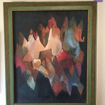 Vintage Abstract Art Painting on canvas - with vintage frame. Unsigned