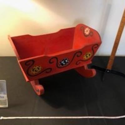 Vintage Swedish Folk Art Red Painted Wooden Cradle 