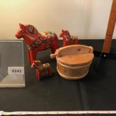  Lot of Three Swedish Dala Horses/ Nice Folk Art Box