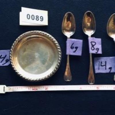 Sterling Silver Plate & Three-Spoon Lot