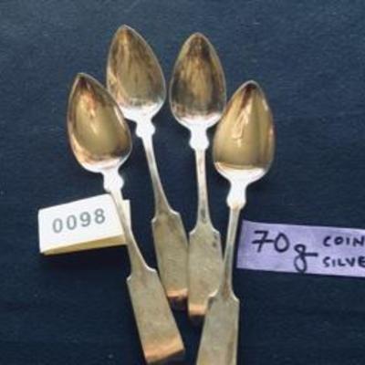  Lot of Four Antique Coin Silver Spoons 70g
