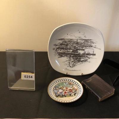 Antique Swedish Psalm Book & Two Swedish Vintage Decorative Plates