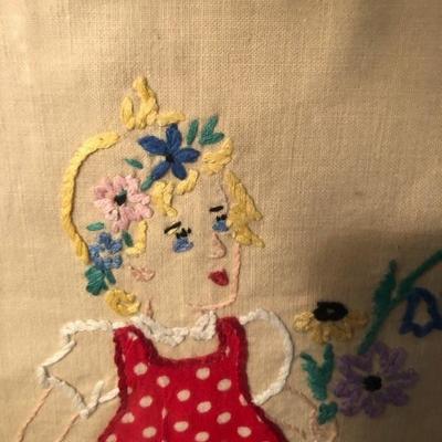 Vintage Hand-done Cross Stitch Girl