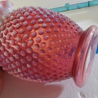 Cranberry Hobnail Vase.