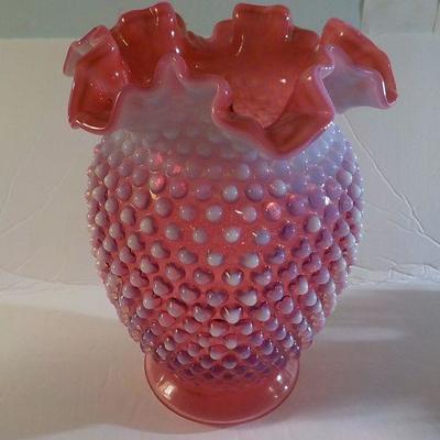 Cranberry Hobnail Vase.