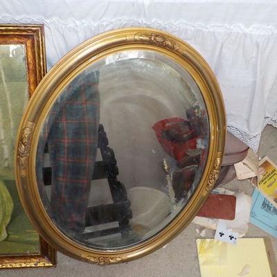 Vintage Round Mirror and Vintage Print.