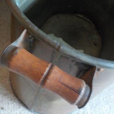 Vintage Galvanized lg Bucket with wood handles/ copper over lay.
