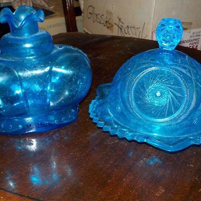 Stunning Cobalt Blue candy and decanter pieces.