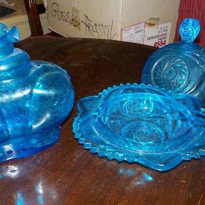Stunning Cobalt Blue candy and decanter pieces.