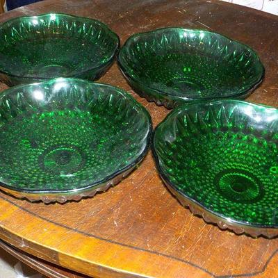 4 - depression glass green candy dishes.