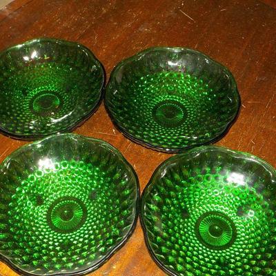 4 - depression glass green candy dishes.