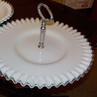 Milk glass by fenton Serving Trays. (2)