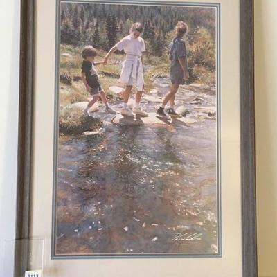 Steve Hanks Limited Edition Print. Three Children Crossing Stream