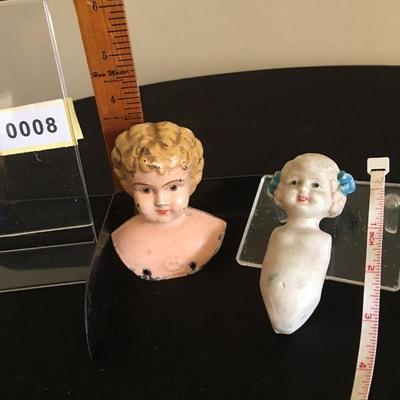 Antique doll heads & porcelain doll torso