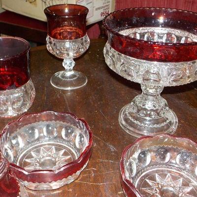 Ruby Edge Lismore Glass Ware Set